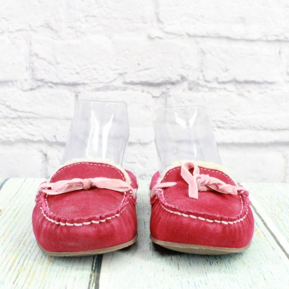 LL Bean Pink Suede Slip On Handsewn Moccasin Toe Loafers Slippers Size 6 M - Picture 4 of 9